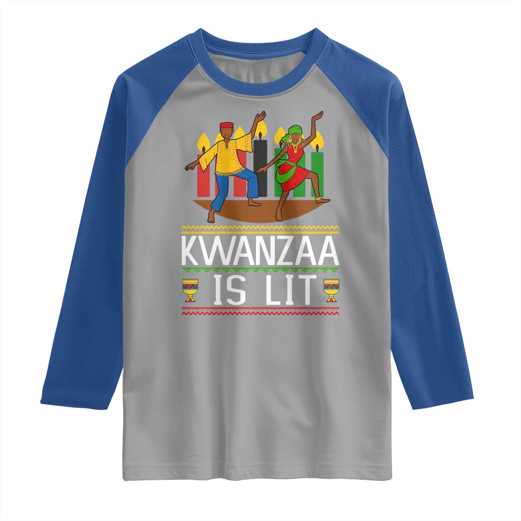 Funny Kwanzaa Is Lit Raglan Shirt Festival Of Lights African Heritage Gift TS12 Sport Gray Royal Print Your Wear