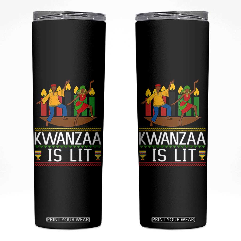 Funny Kwanzaa Is Lit Skinny Tumbler Festival Of Lights African Heritage Gift TS12 Black Print Your Wear