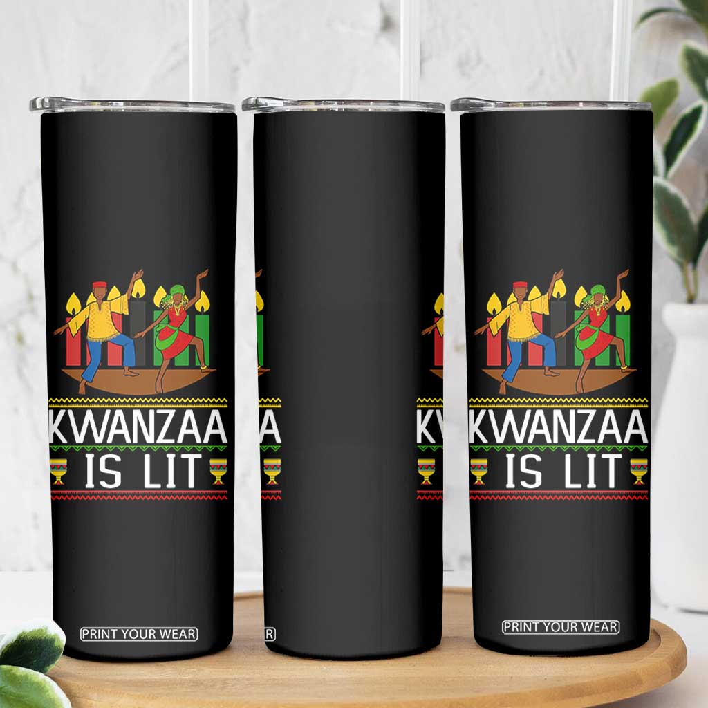 Funny Kwanzaa Is Lit Skinny Tumbler Festival Of Lights African Heritage Gift TS12 Print Your Wear