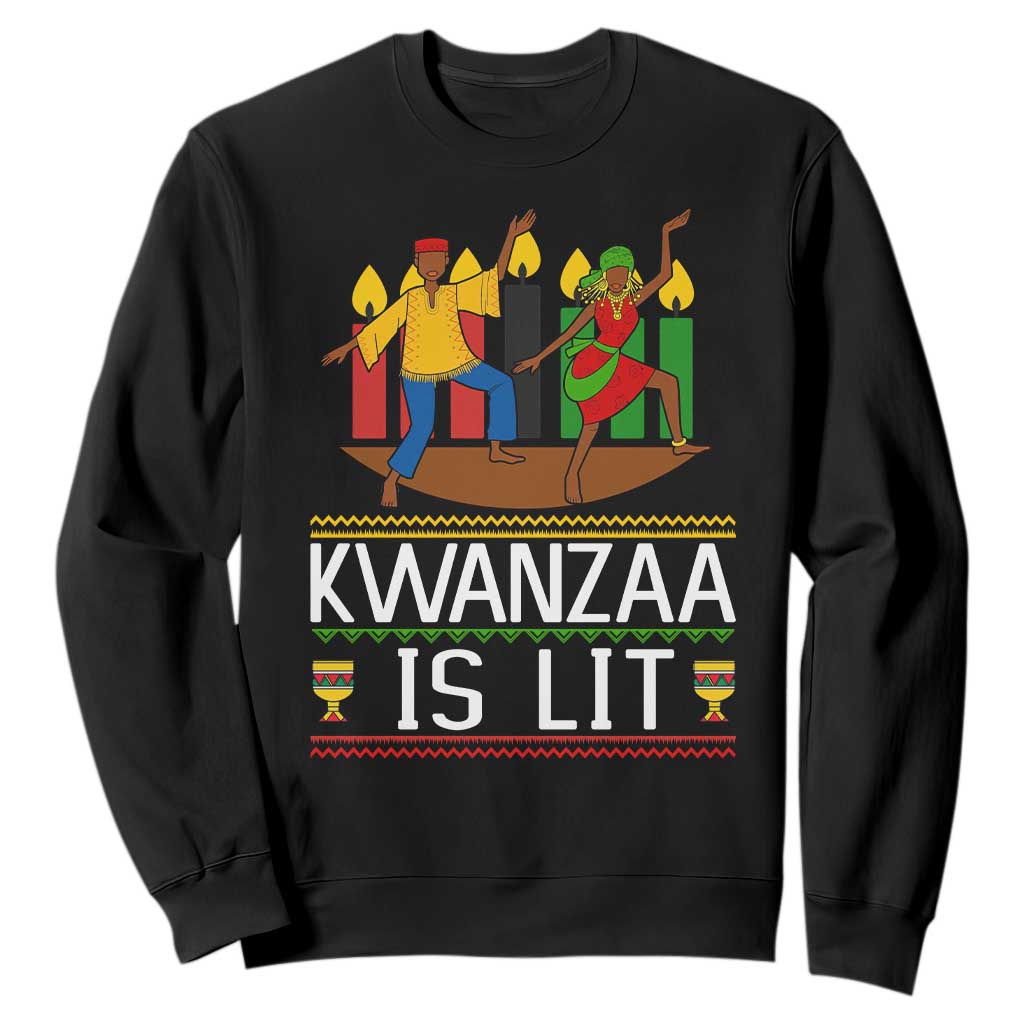Funny Kwanzaa Is Lit Sweatshirt Festival Of Lights African Heritage Gift TS12 Black Print Your Wear