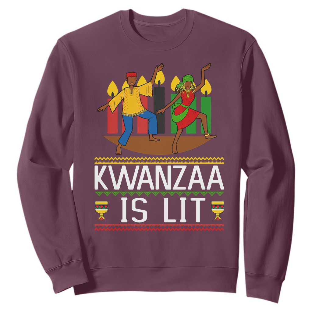 Funny Kwanzaa Is Lit Sweatshirt Festival Of Lights African Heritage Gift TS12 Maroon Print Your Wear