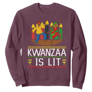 Funny Kwanzaa Is Lit Sweatshirt Festival Of Lights African Heritage Gift TS12 Maroon Print Your Wear