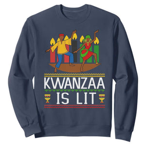 Funny Kwanzaa Is Lit Sweatshirt Festival Of Lights African Heritage Gift TS12 Navy Print Your Wear
