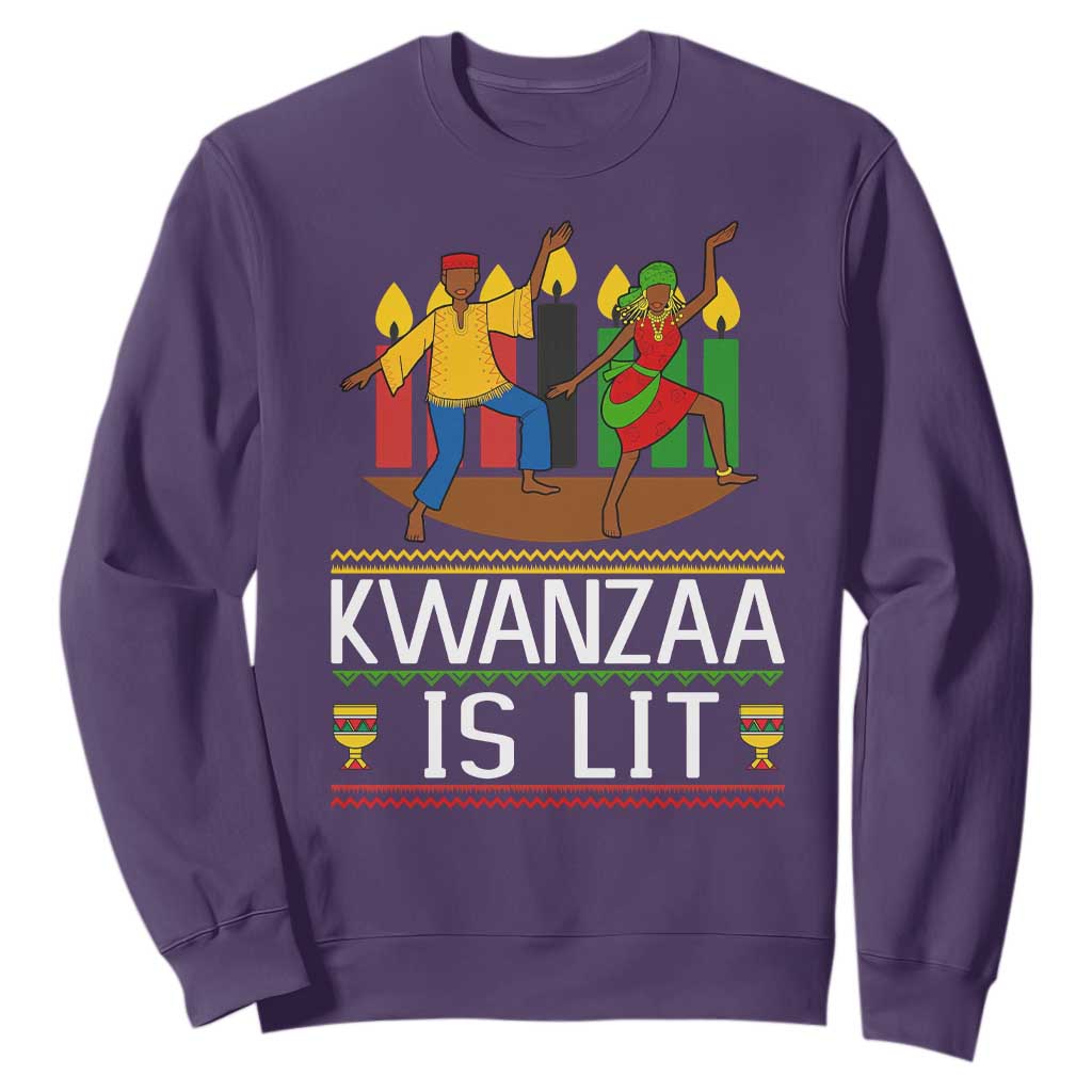 Funny Kwanzaa Is Lit Sweatshirt Festival Of Lights African Heritage Gift TS12 Purple Print Your Wear