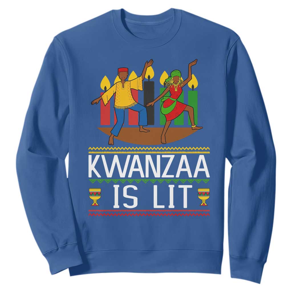 Funny Kwanzaa Is Lit Sweatshirt Festival Of Lights African Heritage Gift TS12 Royal Blue Print Your Wear