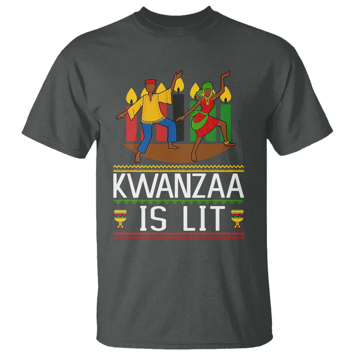 Funny Kwanzaa Is Lit T Shirt Festival Of Lights African Heritage Gift TS12 Dark Heather Print Your Wear
