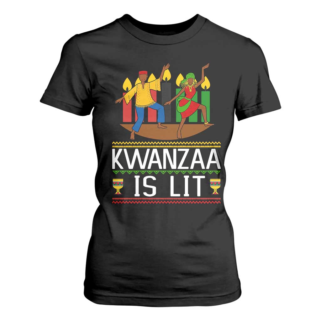 Funny Kwanzaa Is Lit T Shirt For Women Festival Of Lights African Heritage Gift TS12 Black Print Your Wear