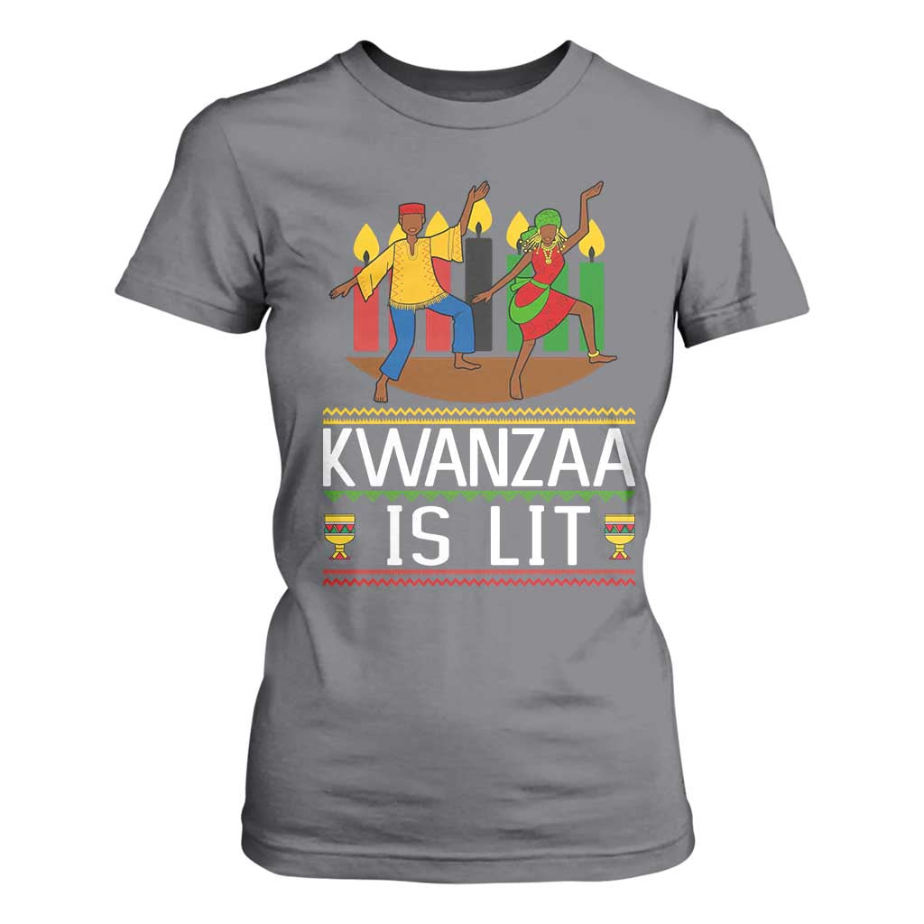 Funny Kwanzaa Is Lit T Shirt For Women Festival Of Lights African Heritage Gift TS12 Charcoal Print Your Wear