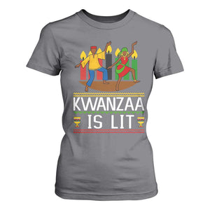 Funny Kwanzaa Is Lit T Shirt For Women Festival Of Lights African Heritage Gift TS12 Charcoal Print Your Wear