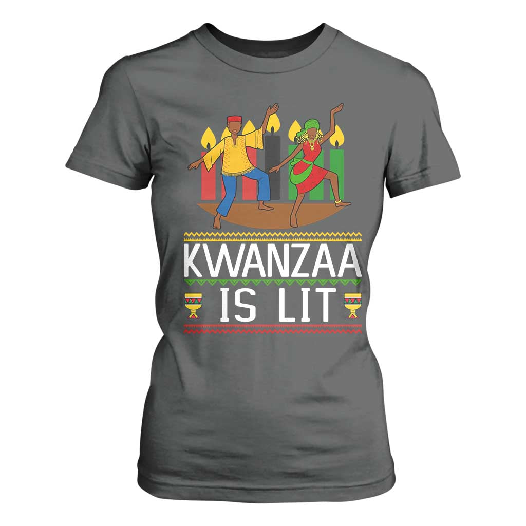 Funny Kwanzaa Is Lit T Shirt For Women Festival Of Lights African Heritage Gift TS12 Dark Heather Print Your Wear