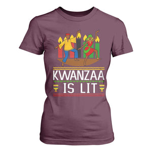 Funny Kwanzaa Is Lit T Shirt For Women Festival Of Lights African Heritage Gift TS12 Maroon Print Your Wear