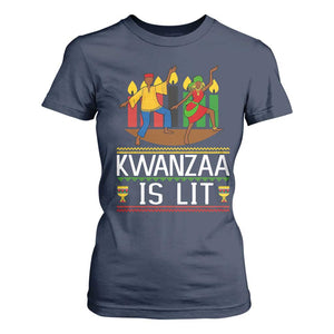 Funny Kwanzaa Is Lit T Shirt For Women Festival Of Lights African Heritage Gift TS12 Navy Print Your Wear