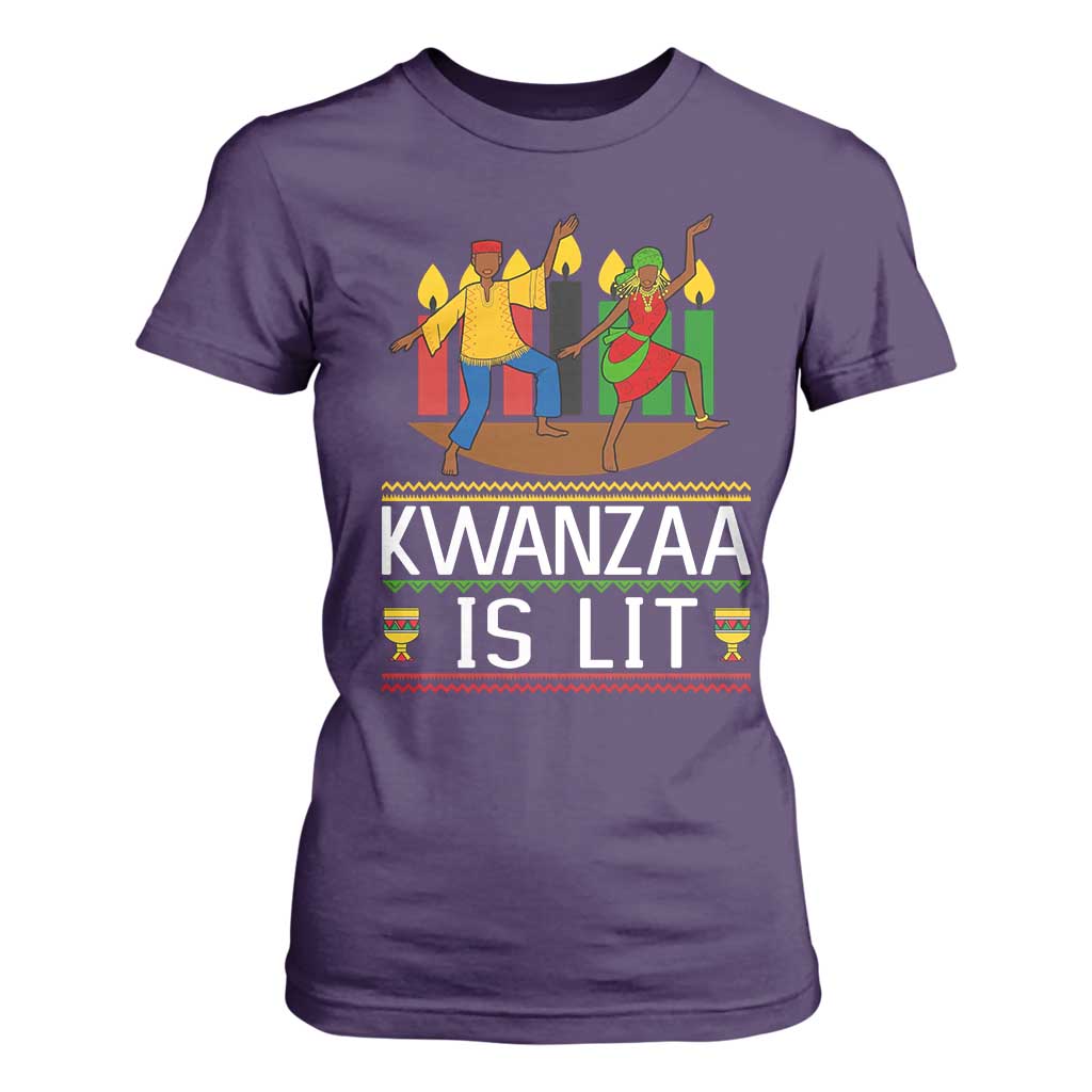 Funny Kwanzaa Is Lit T Shirt For Women Festival Of Lights African Heritage Gift TS12 Purple Print Your Wear