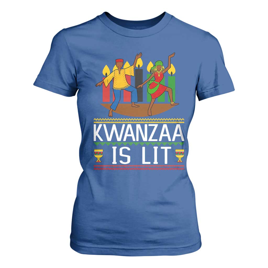 Funny Kwanzaa Is Lit T Shirt For Women Festival Of Lights African Heritage Gift TS12 Royal Blue Print Your Wear