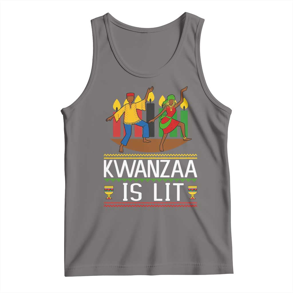 Funny Kwanzaa Is Lit Tank Top Festival Of Lights African Heritage Gift TS12 Deep Heather Print Your Wear