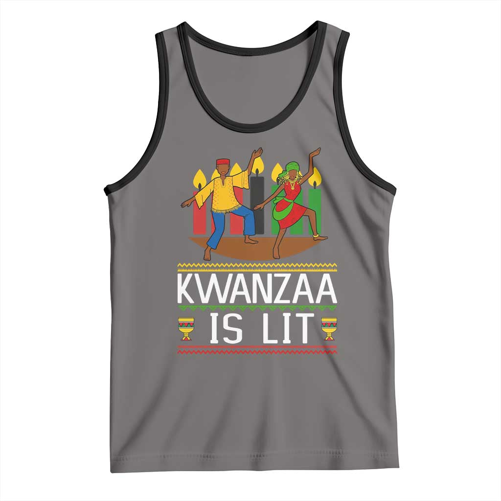 Funny Kwanzaa Is Lit Tank Top Festival Of Lights African Heritage Gift TS12 Deep Heather Black Print Your Wear