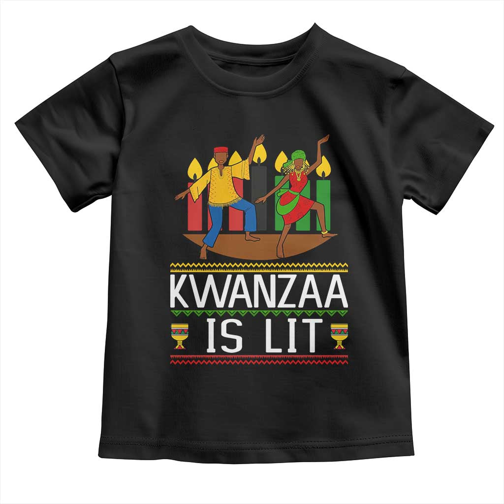 Funny Kwanzaa Is Lit Toddler T Shirt Festival Of Lights African Heritage Gift TS12 Black Print Your Wear