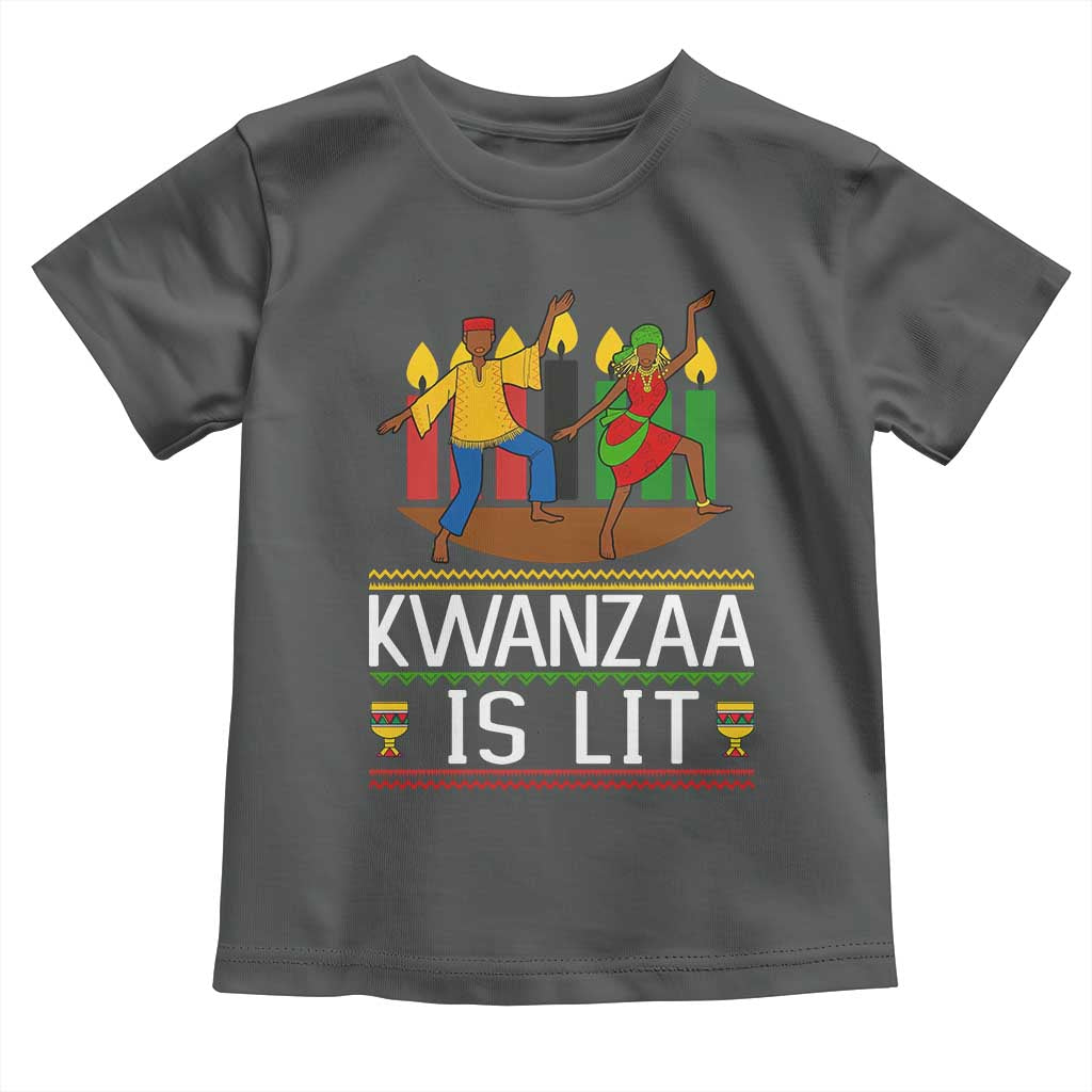 Funny Kwanzaa Is Lit Toddler T Shirt Festival Of Lights African Heritage Gift TS12 Dark Heather Print Your Wear