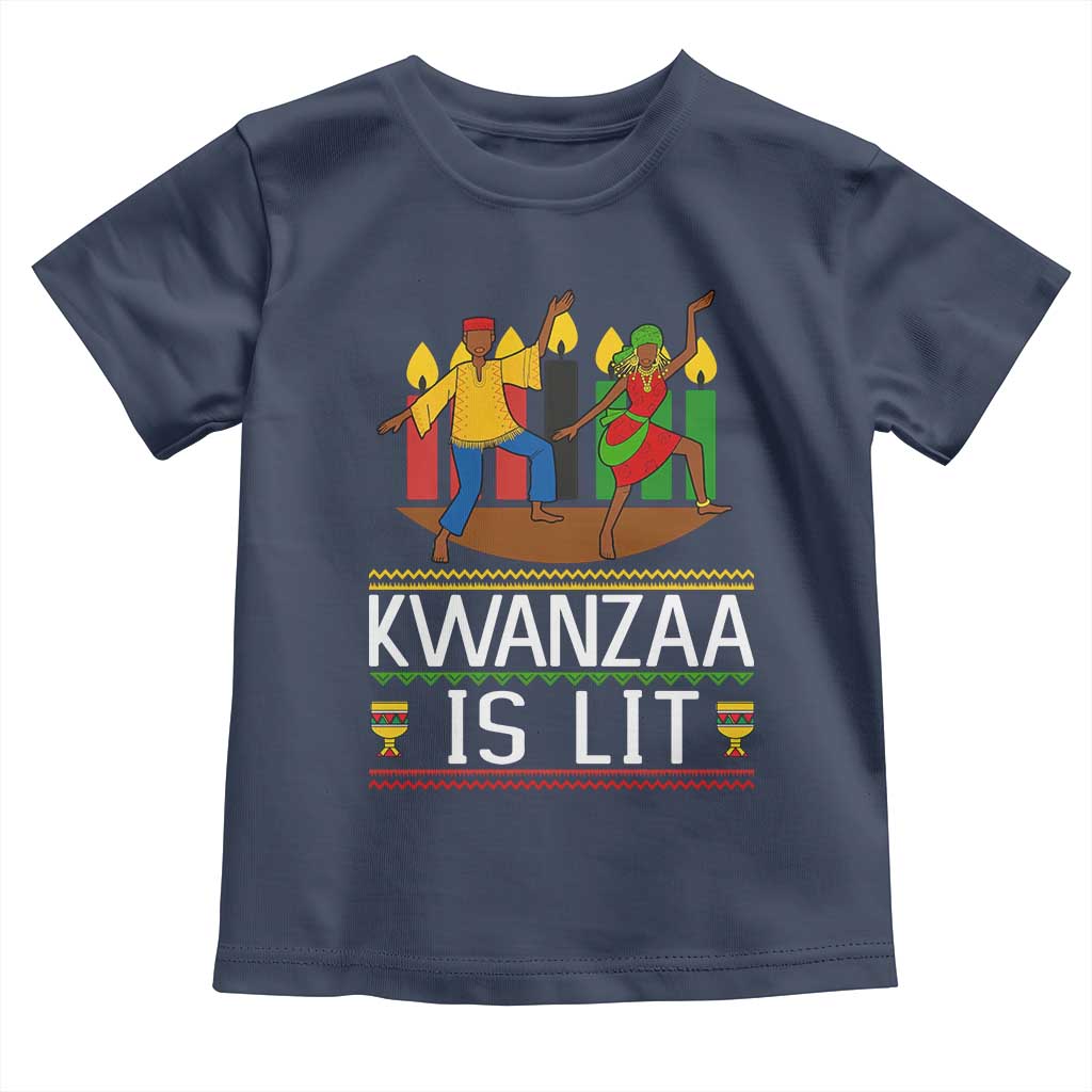 Funny Kwanzaa Is Lit Toddler T Shirt Festival Of Lights African Heritage Gift TS12 Navy Print Your Wear
