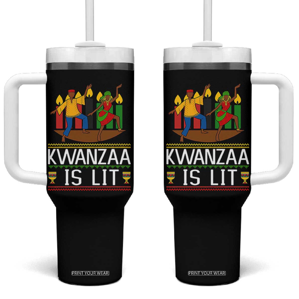 Funny Kwanzaa Is Lit Tumbler With Handle Festival Of Lights African Heritage Gift TS12 One Size: 40 oz Black Print Your Wear