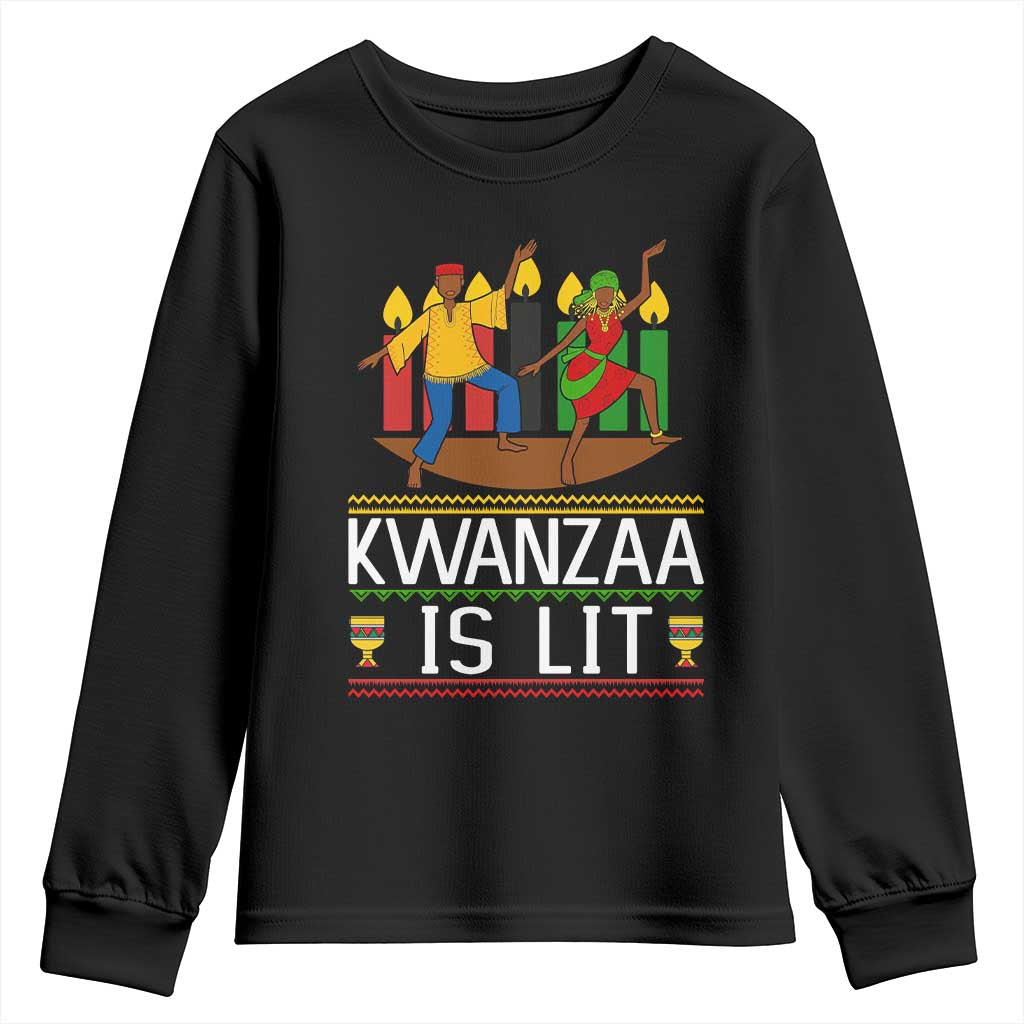 Funny Kwanzaa Is Lit Youth Sweatshirt Festival Of Lights African Heritage Gift TS12 Black Print Your Wear
