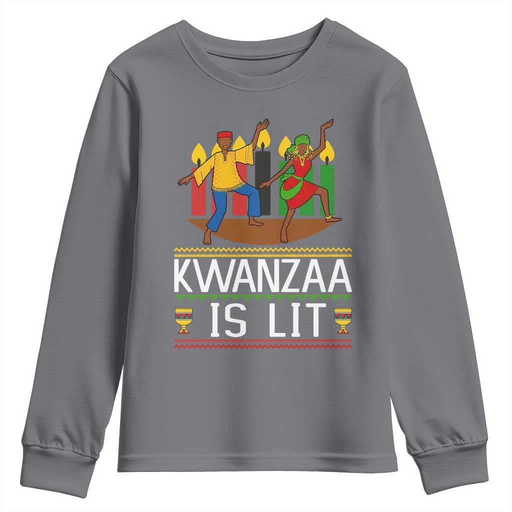 Funny Kwanzaa Is Lit Youth Sweatshirt Festival Of Lights African Heritage Gift TS12 Charcoal Print Your Wear