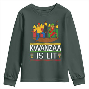 Funny Kwanzaa Is Lit Youth Sweatshirt Festival Of Lights African Heritage Gift TS12 Dark Forest Green Print Your Wear
