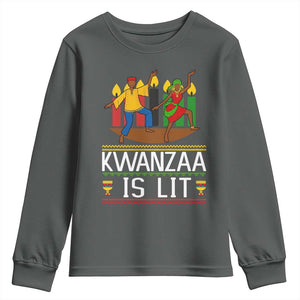 Funny Kwanzaa Is Lit Youth Sweatshirt Festival Of Lights African Heritage Gift TS12 Dark Heather Print Your Wear