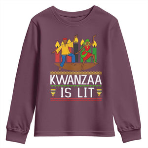 Funny Kwanzaa Is Lit Youth Sweatshirt Festival Of Lights African Heritage Gift TS12 Maroon Print Your Wear