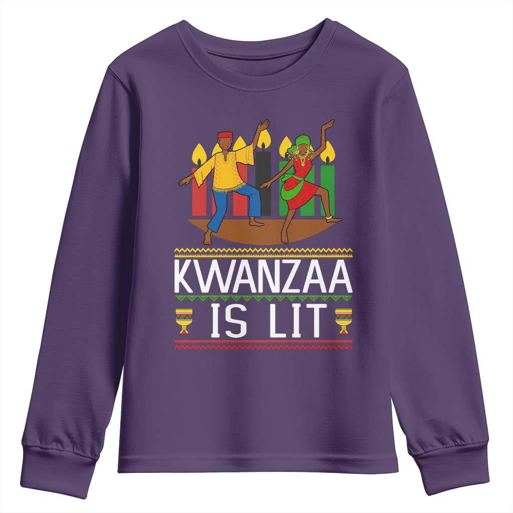 Funny Kwanzaa Is Lit Youth Sweatshirt Festival Of Lights African Heritage Gift TS12 Purple Print Your Wear