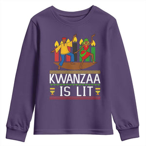 Funny Kwanzaa Is Lit Youth Sweatshirt Festival Of Lights African Heritage Gift TS12 Purple Print Your Wear