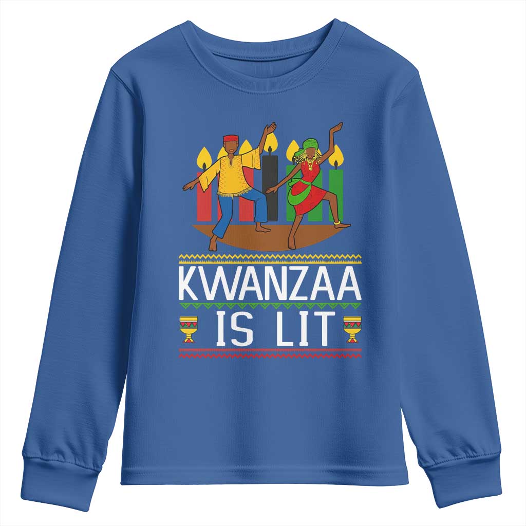 Funny Kwanzaa Is Lit Youth Sweatshirt Festival Of Lights African Heritage Gift TS12 Royal Blue Print Your Wear