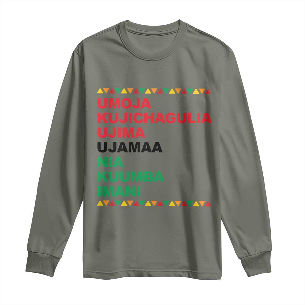 7 Principles Of Kwanzaa Long Sleeve Shirt African American Holiday Gift TS12 Military Green Print Your Wear