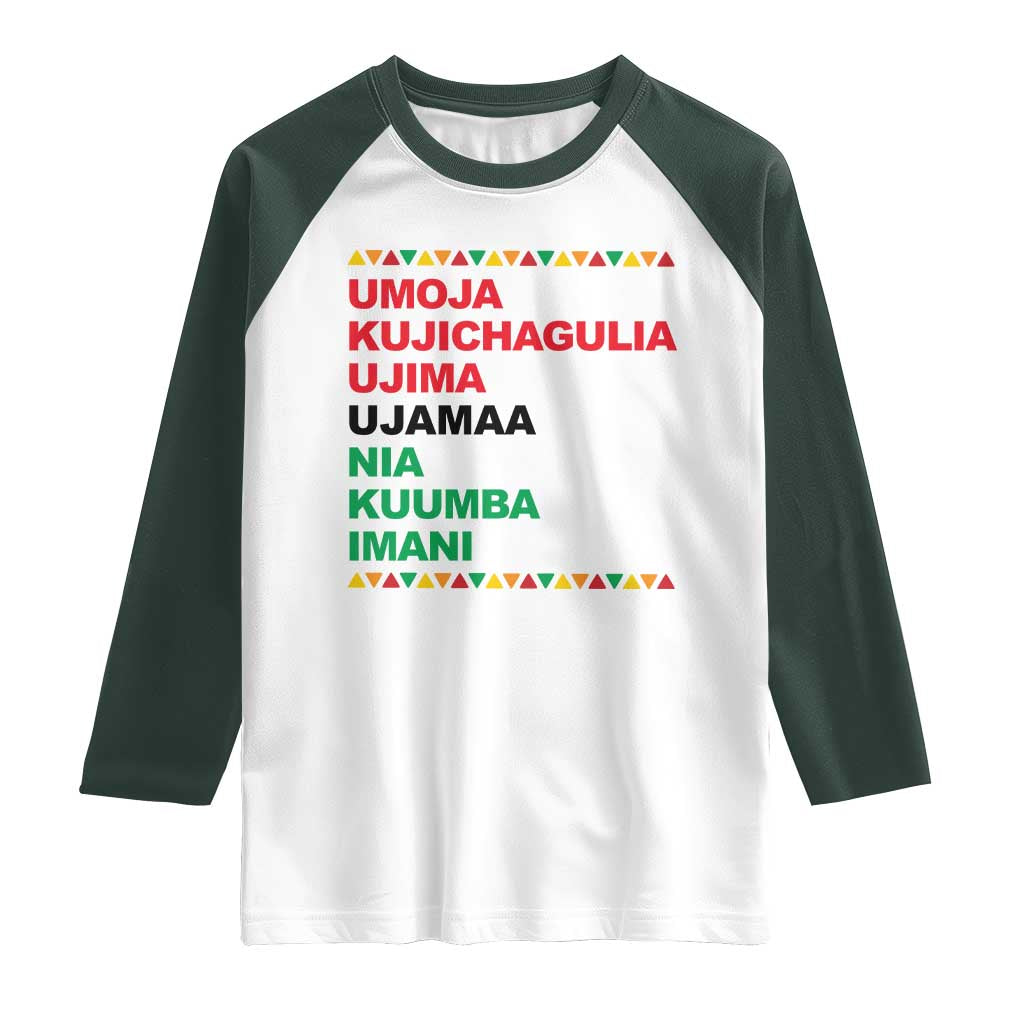 7 Principles Of Kwanzaa Raglan Shirt African American Holiday Gift TS12 White Dark Forest Green Print Your Wear
