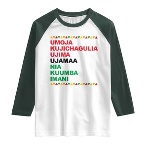 7 Principles Of Kwanzaa Raglan Shirt African American Holiday Gift TS12 White Dark Forest Green Print Your Wear