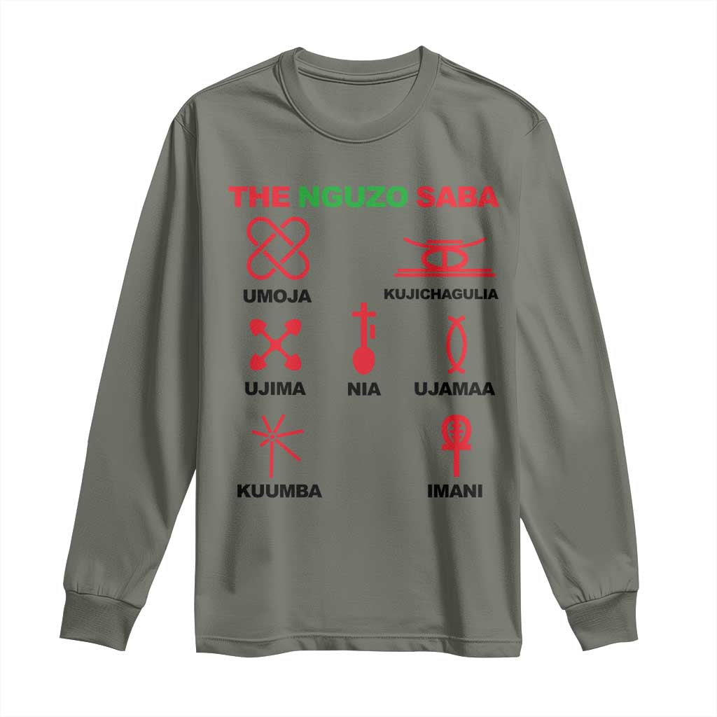Nguzo Saba Seven Principles Of Kwanzaa Celebration Gift Long Sleeve Shirt TS12 Military Green Print Your Wear