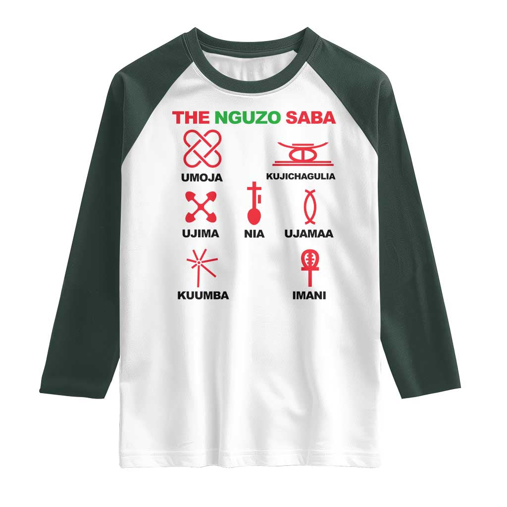 Nguzo Saba Seven Principles Of Kwanzaa Celebration Gift Raglan Shirt TS12 White Dark Forest Green Print Your Wear