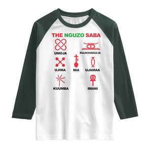 Nguzo Saba Seven Principles Of Kwanzaa Celebration Gift Raglan Shirt TS12 White Dark Forest Green Print Your Wear