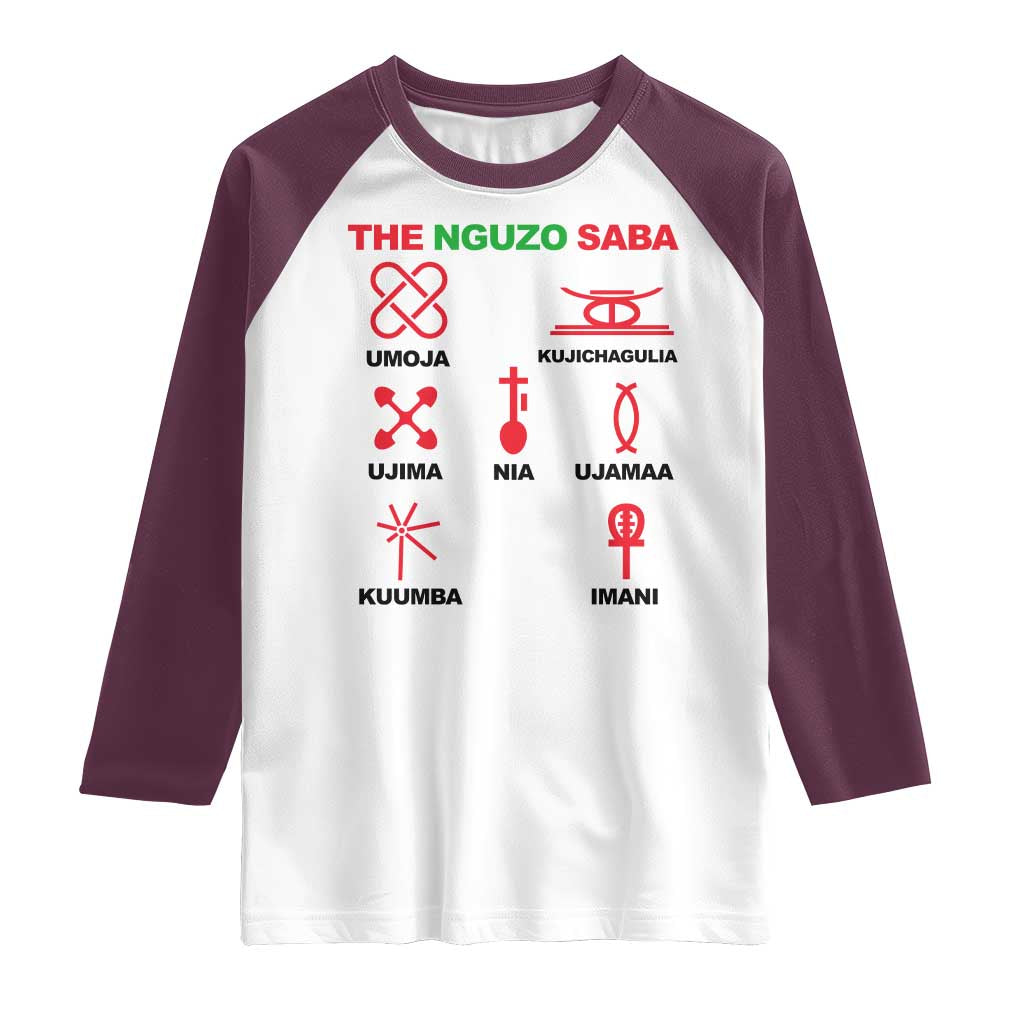 Nguzo Saba Seven Principles Of Kwanzaa Celebration Gift Raglan Shirt TS12 White Maroon Print Your Wear