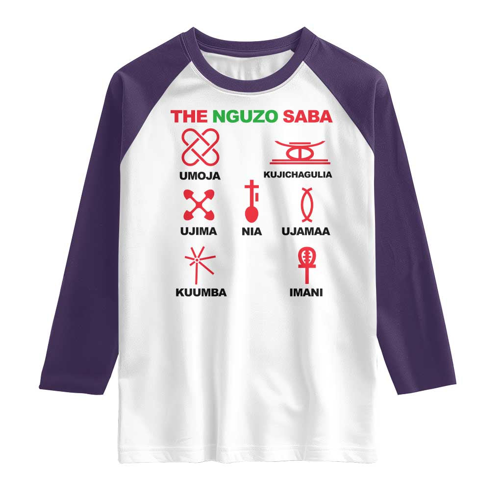 Nguzo Saba Seven Principles Of Kwanzaa Celebration Gift Raglan Shirt TS12 White Purple Print Your Wear