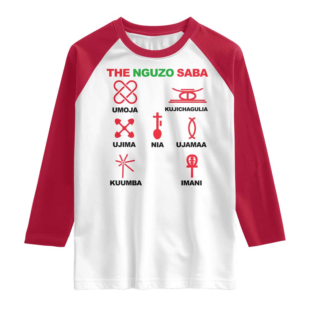 Nguzo Saba Seven Principles Of Kwanzaa Celebration Gift Raglan Shirt TS12 White Red Print Your Wear