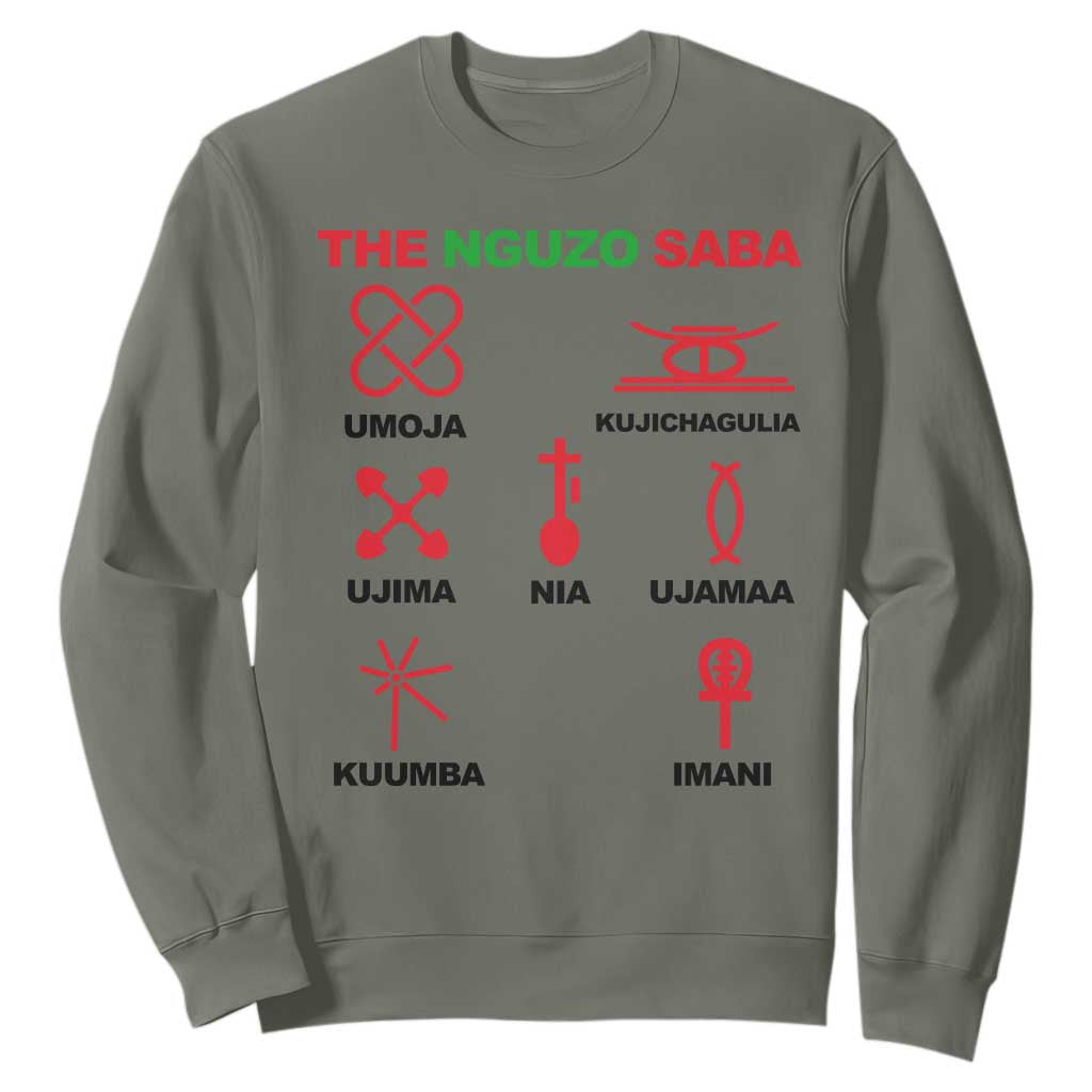 Nguzo Saba Seven Principles Of Kwanzaa Celebration Gift Sweatshirt TS12 Military Green Print Your Wear