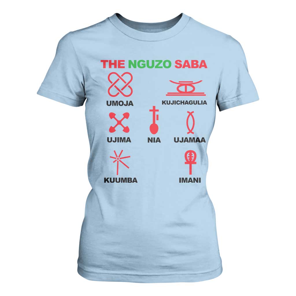 Nguzo Saba Seven Principles Of Kwanzaa Celebration Gift T Shirt For Women TS12 Light Blue Print Your Wear