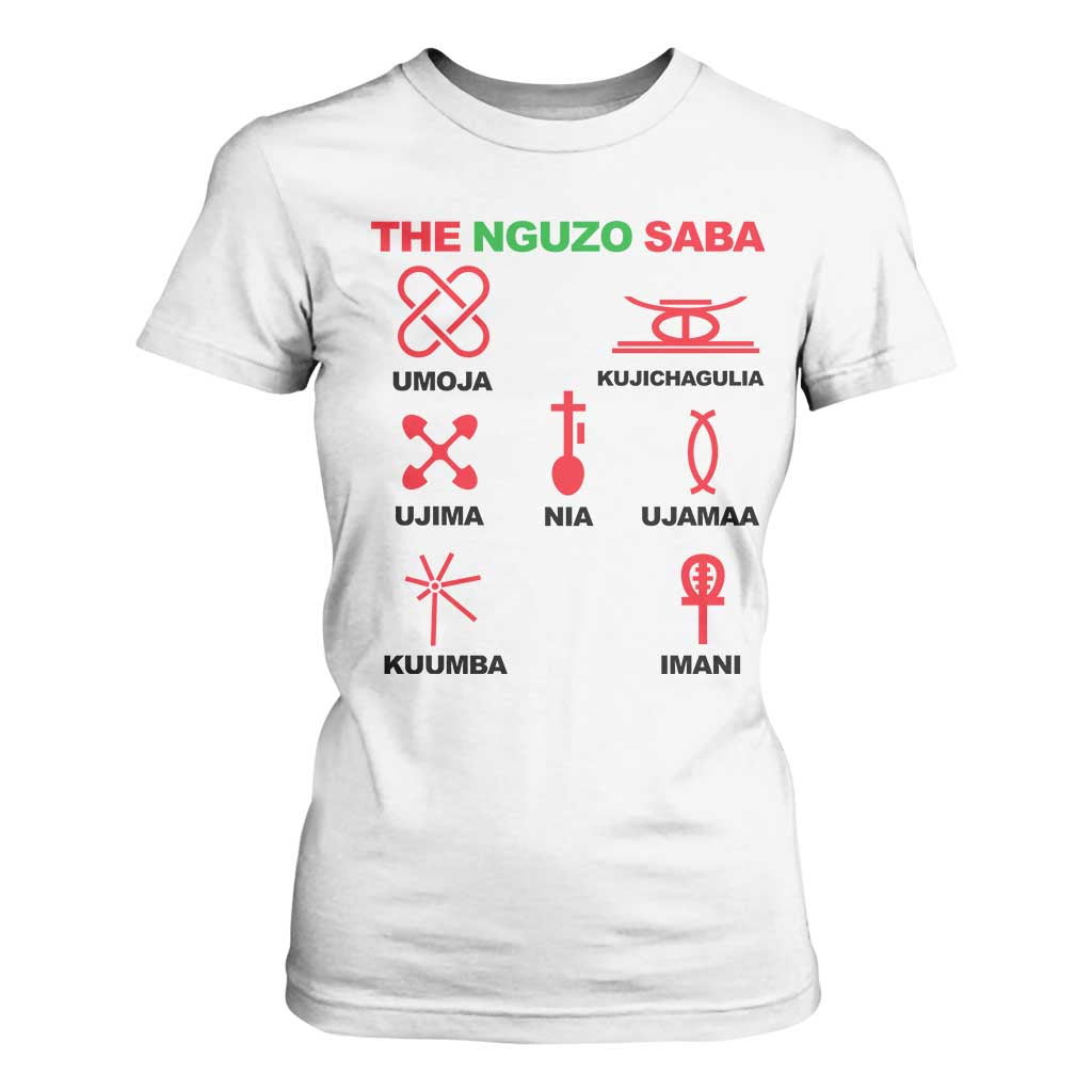 Nguzo Saba Seven Principles Of Kwanzaa Celebration Gift T Shirt For Women TS12 White Print Your Wear