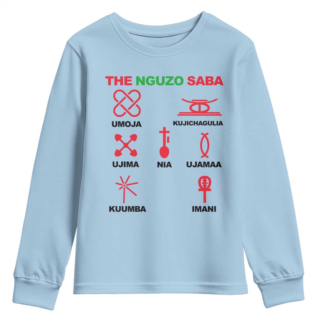 Nguzo Saba Seven Principles Of Kwanzaa Celebration Gift Youth Sweatshirt TS12 Light Blue Print Your Wear