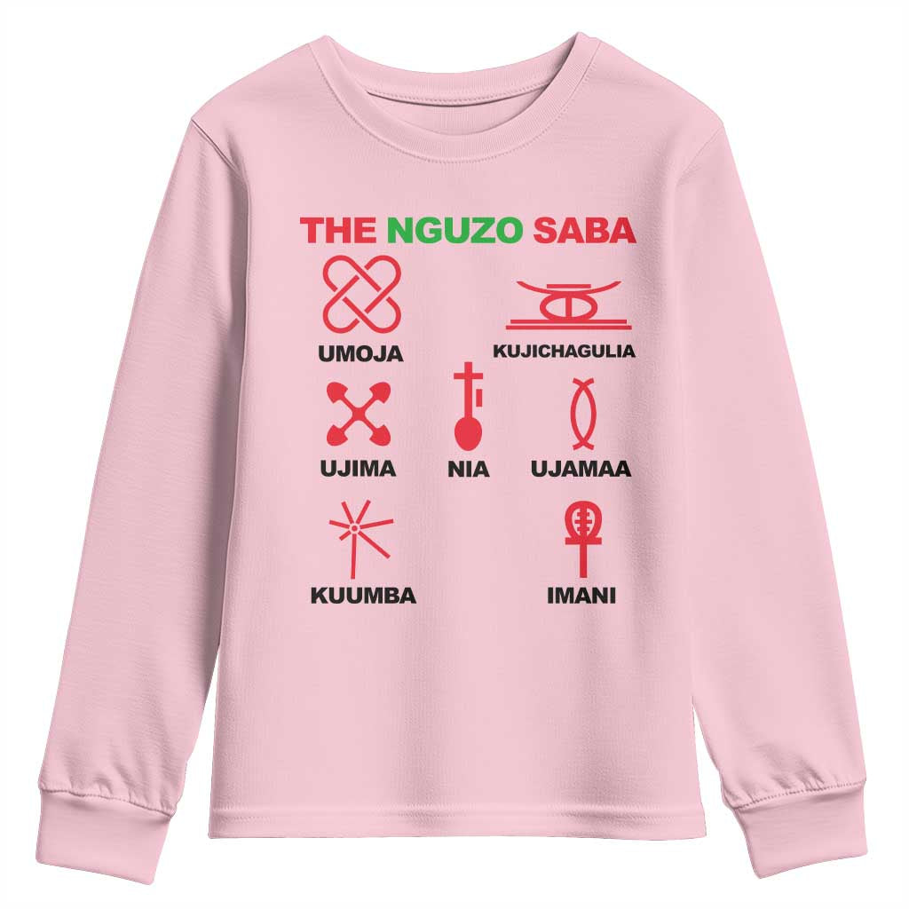 Nguzo Saba Seven Principles Of Kwanzaa Celebration Gift Youth Sweatshirt TS12 Light Pink Print Your Wear