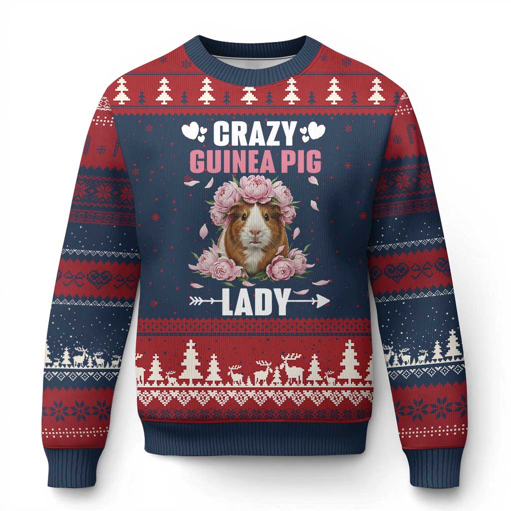 Funny Crazy Guinea Pig Lady Ugly Christmas Sweater Cavy Mom Gift TS12 Navy Red Print Your Wear