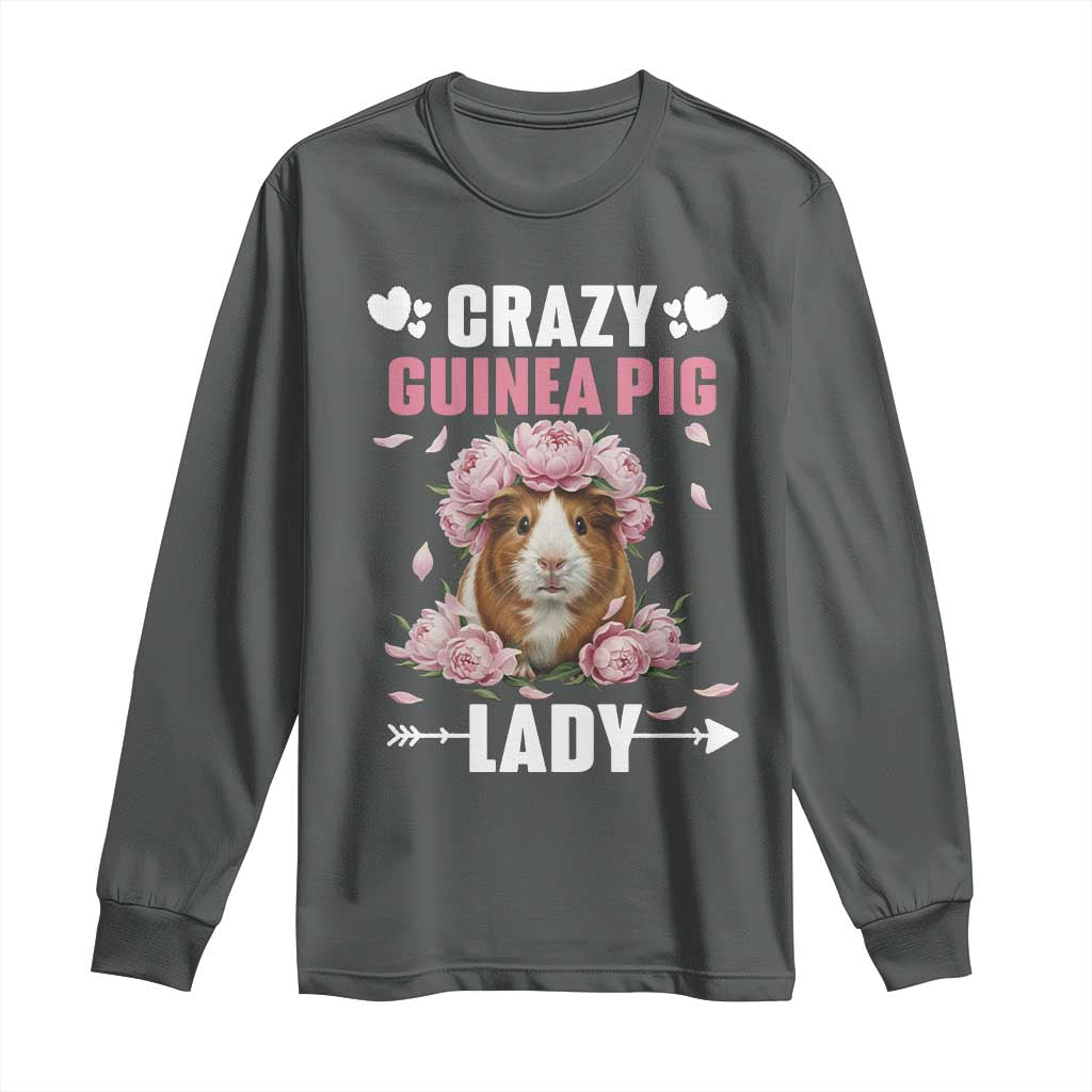 Funny Crazy Guinea Pig Lady Long Sleeve Shirt Cavy Mom Gift TS12 Dark Heather Print Your Wear
