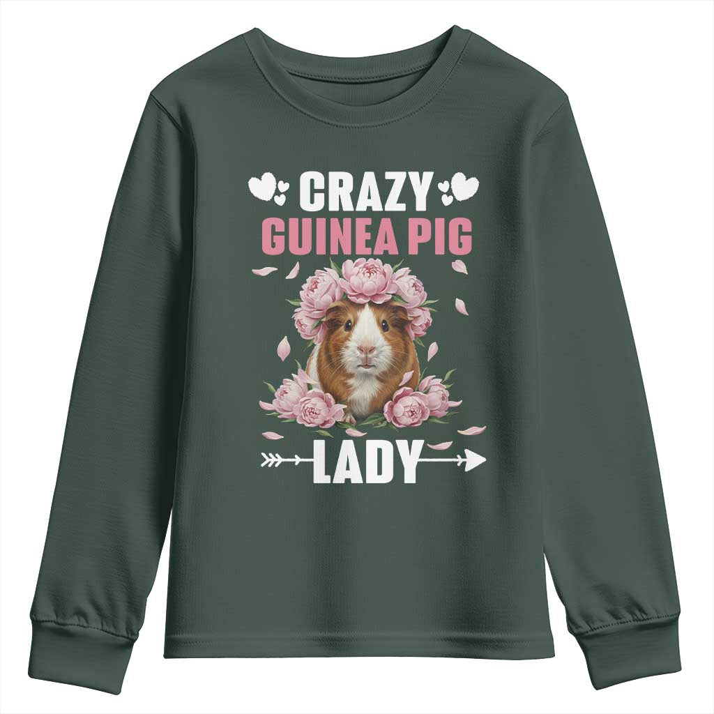 Funny Crazy Guinea Pig Lady Youth Sweatshirt Cavy Mom Gift TS12 Dark Forest Green Print Your Wear