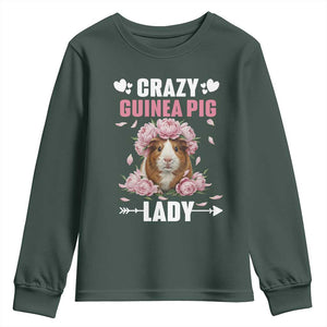 Funny Crazy Guinea Pig Lady Youth Sweatshirt Cavy Mom Gift TS12 Dark Forest Green Print Your Wear